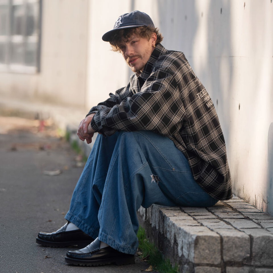 格紋星星貼布燈籠褲