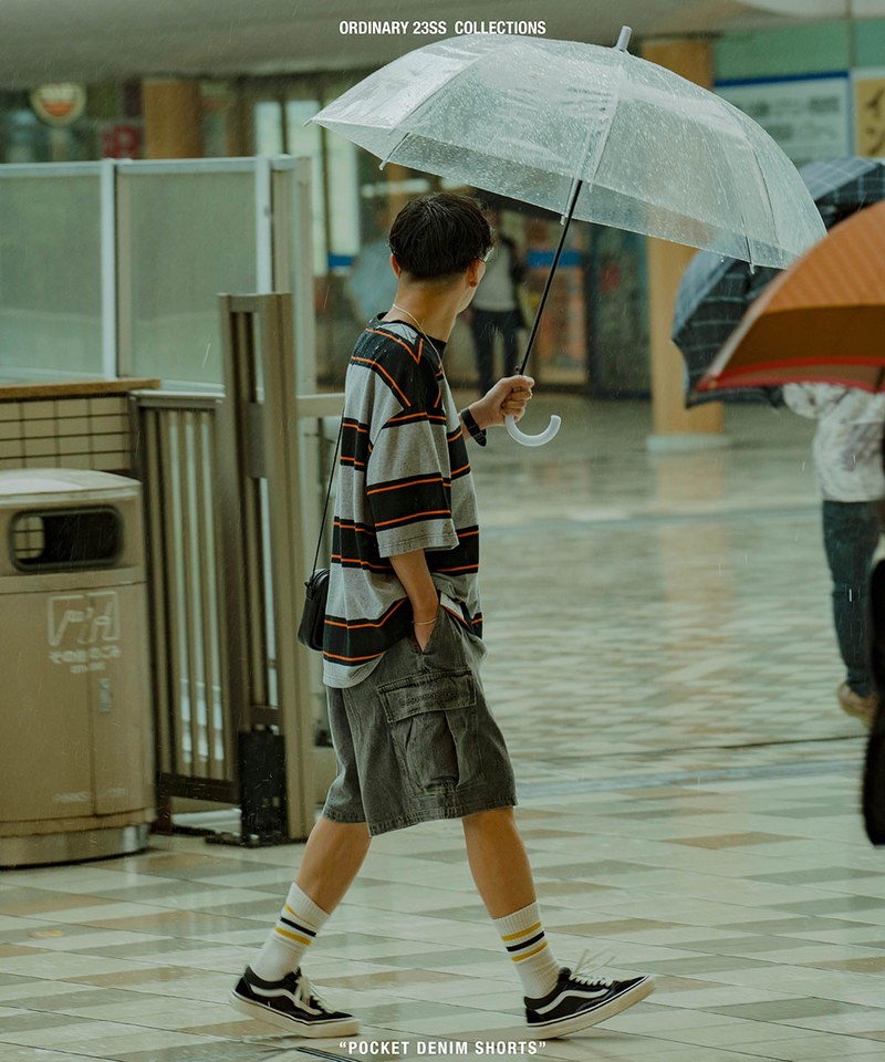 水洗廓形口袋牛仔短褲