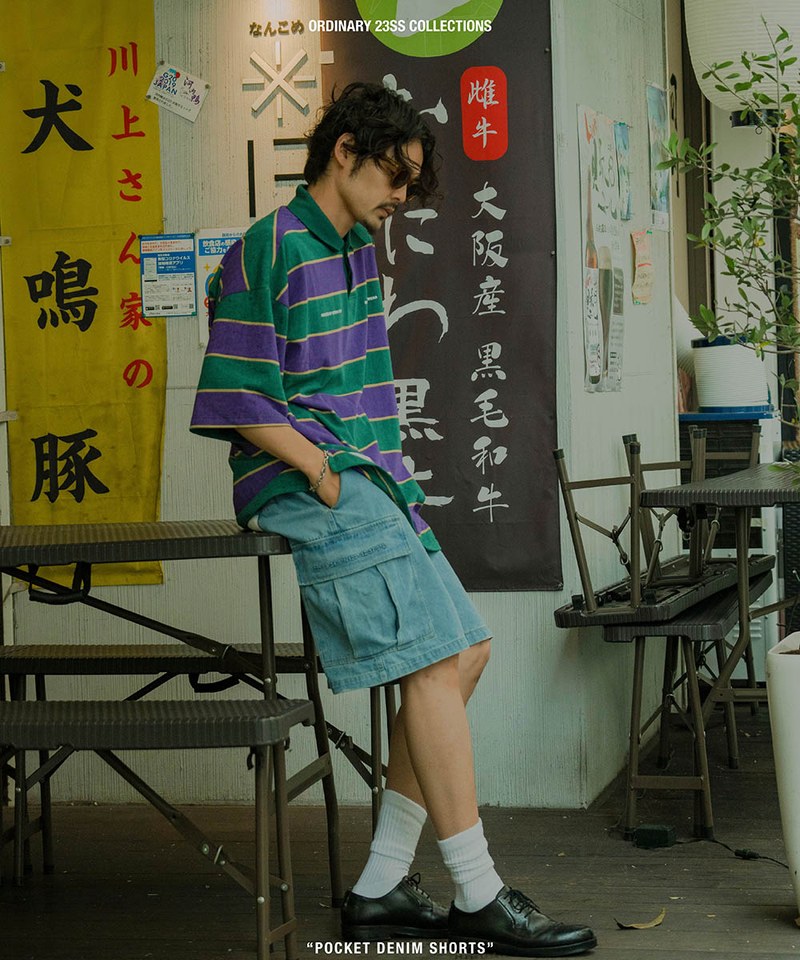 水洗廓形口袋牛仔短褲
