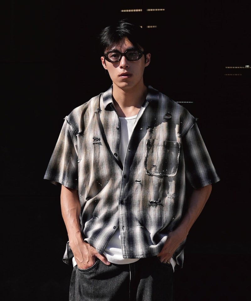 PBP0208-252 格紋寬短版襯衫 DISTRESSED VINTAGE SHIRTS
