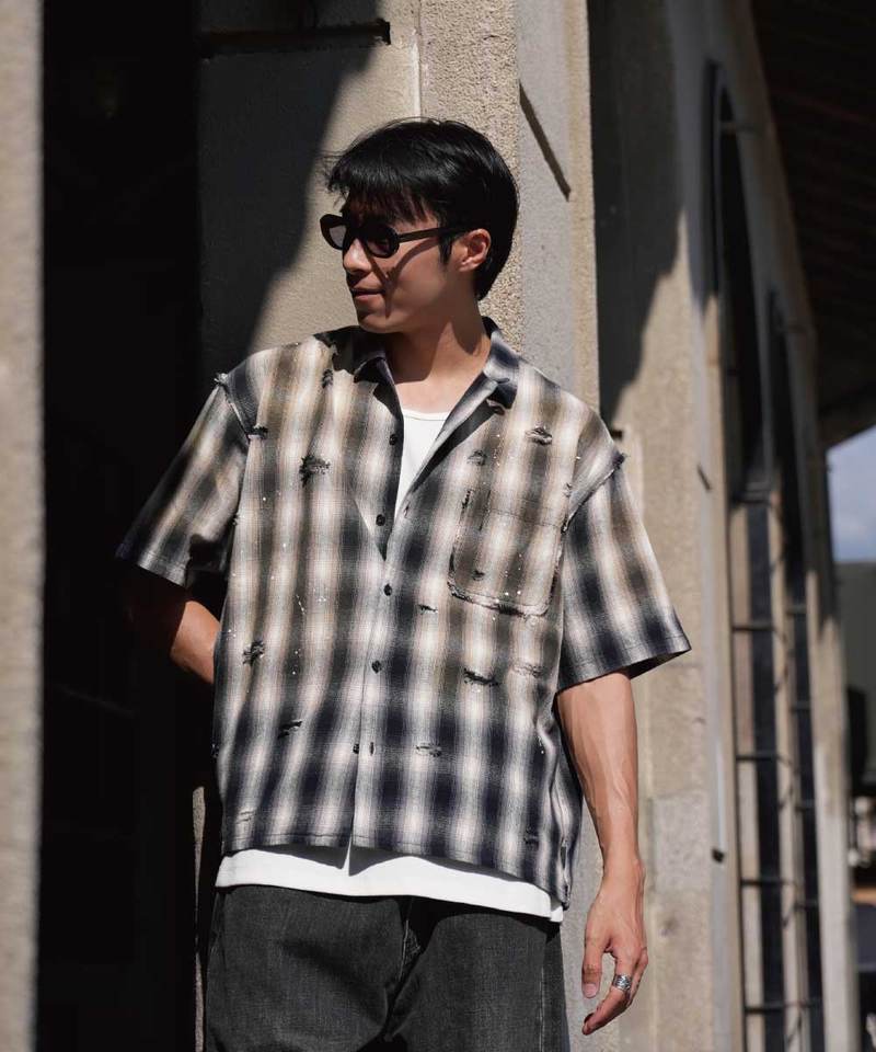 PBP0208-252 格紋寬短版襯衫 DISTRESSED VINTAGE SHIRTS
