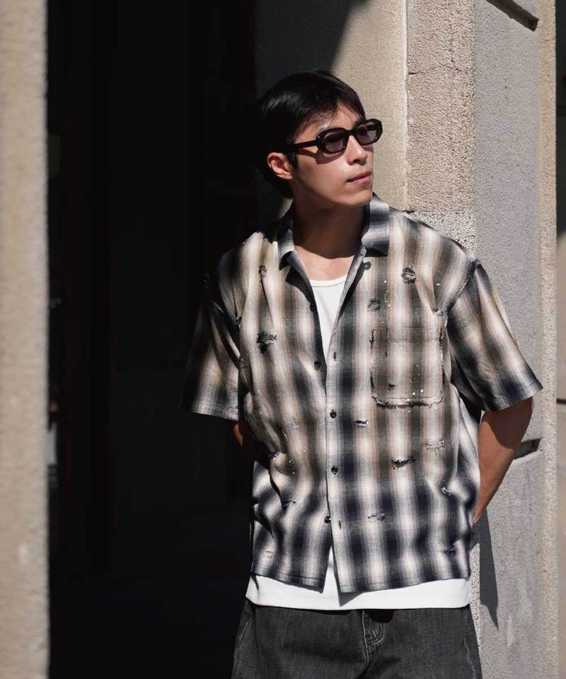 PBP0208-252 格紋寬短版襯衫 DISTRESSED VINTAGE SHIRTS