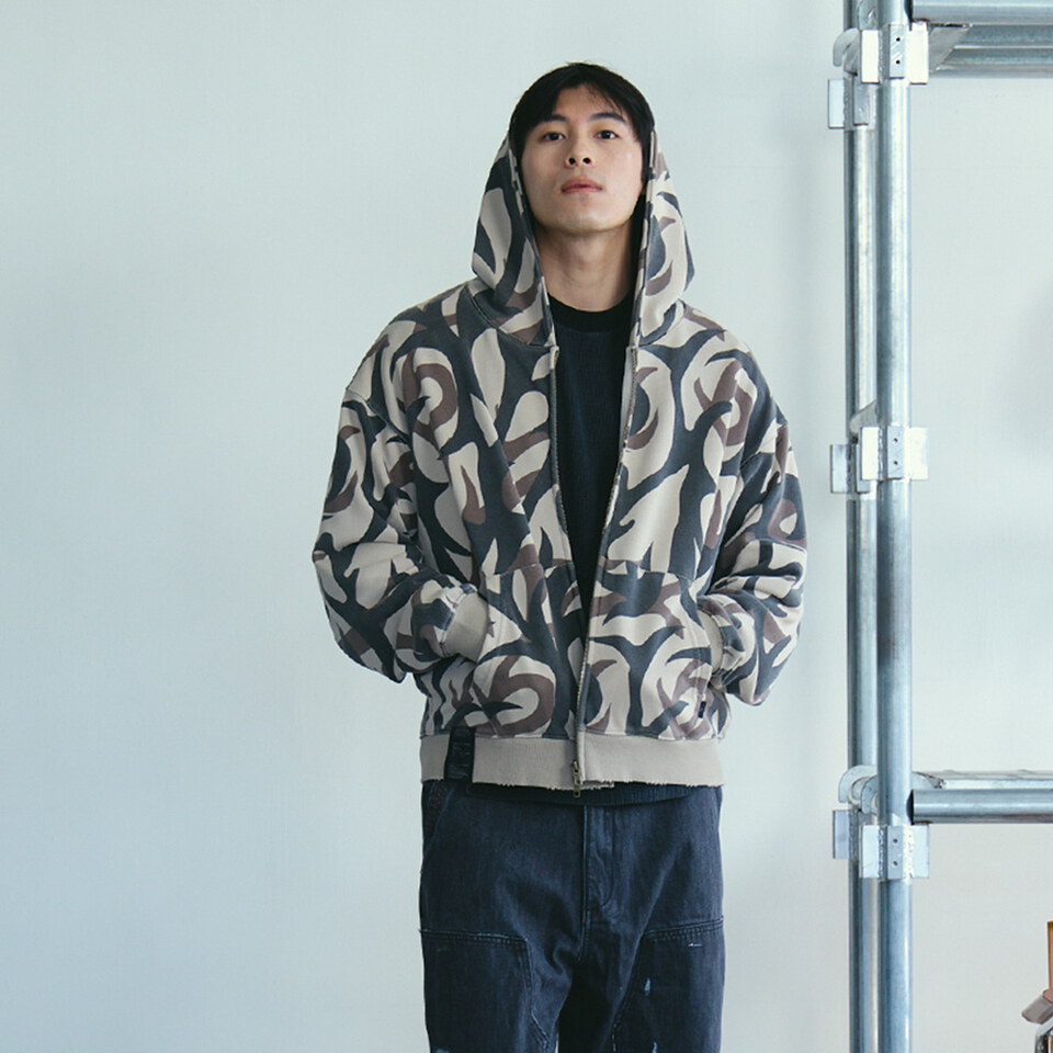 滿版迷彩做舊連帽外套 VINTAGE PATTERN HOODED JACKET