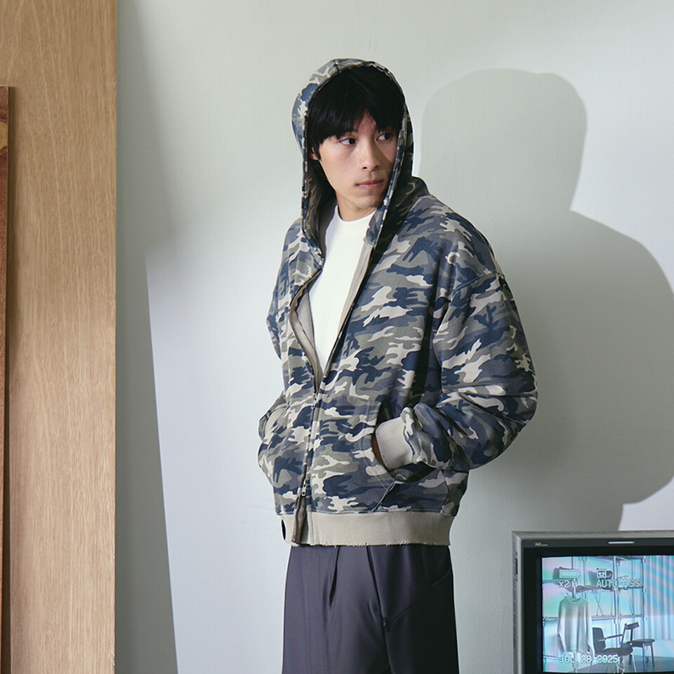 滿版迷彩做舊連帽外套 VINTAGE PATTERN HOODED JACKET