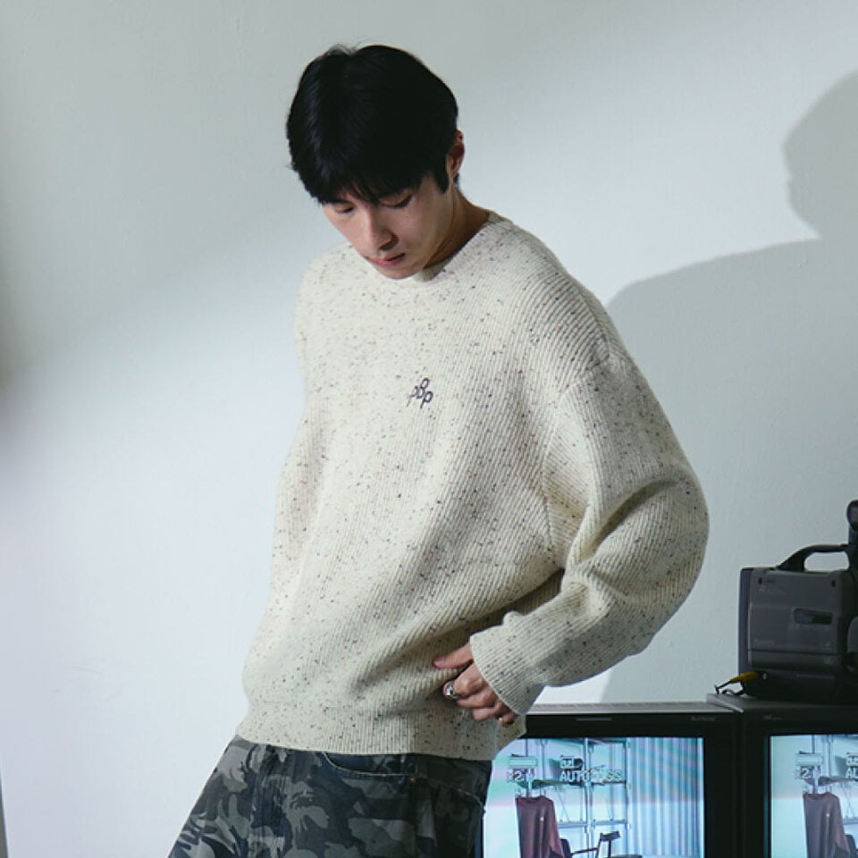 PBP1109-252 彩點紗手繡LOGO 毛衣