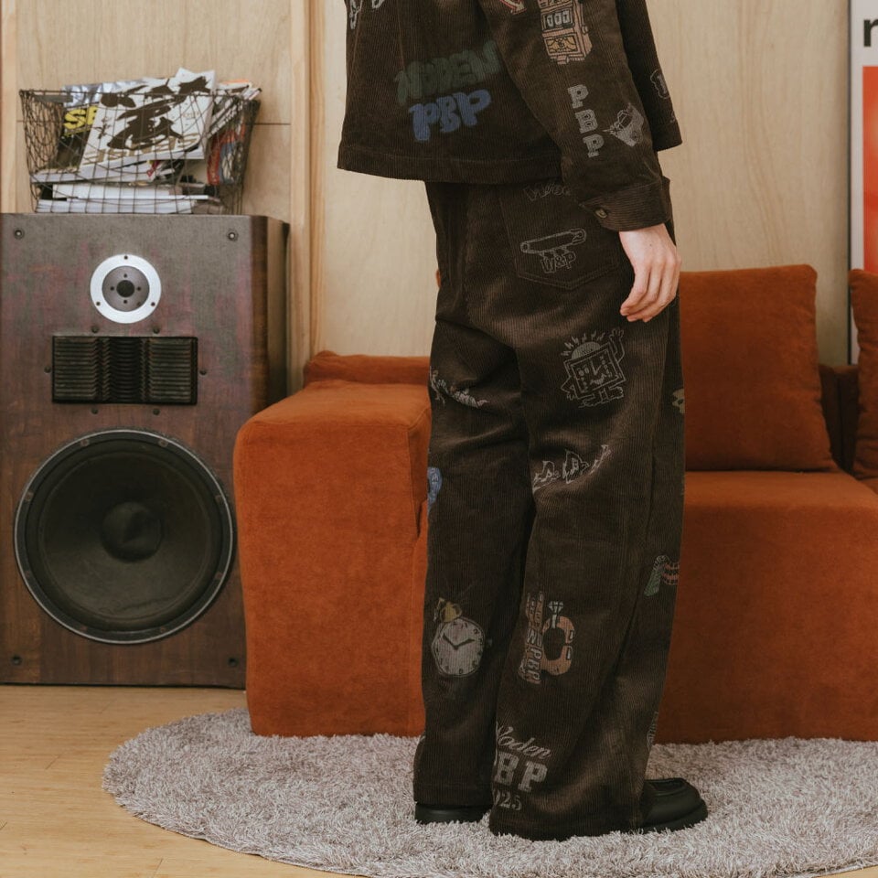 PBP1611-252 燈芯絨印花直筒褲 Senior cords Corduroy Pants