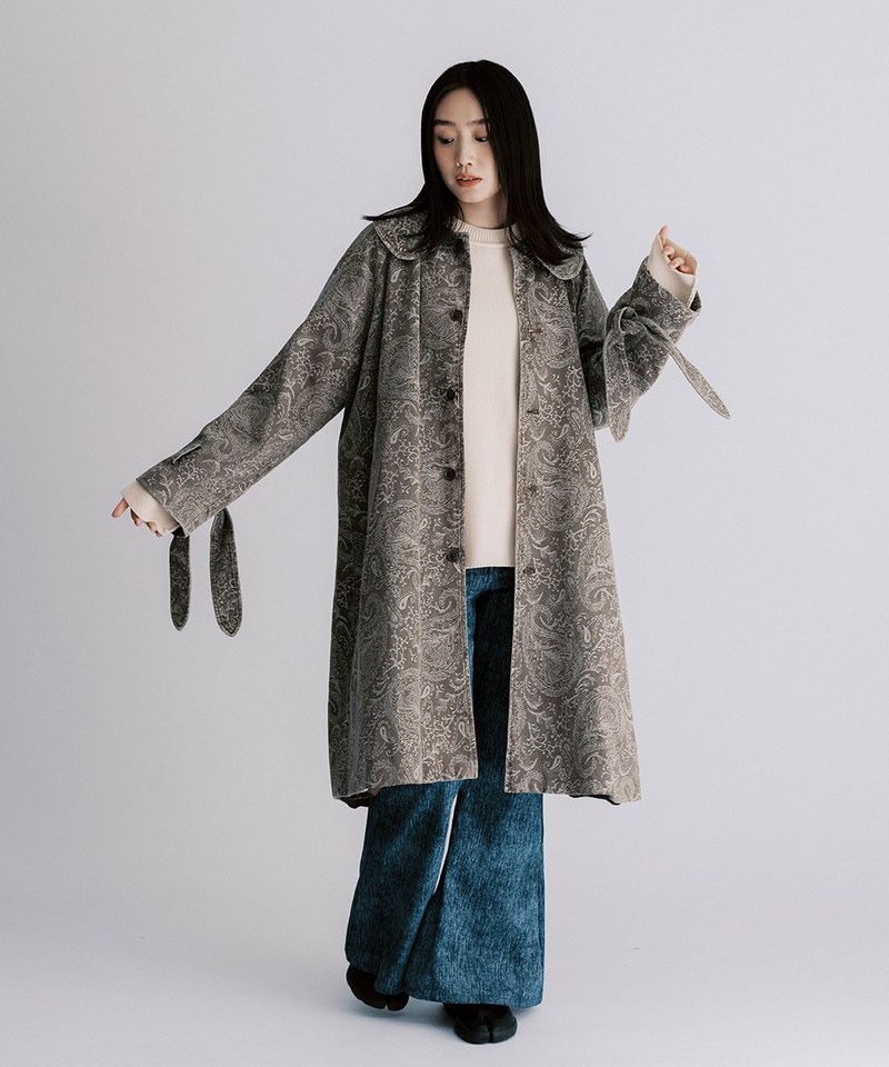 PER1109-232 Floral Jacquard Denim Overcoat