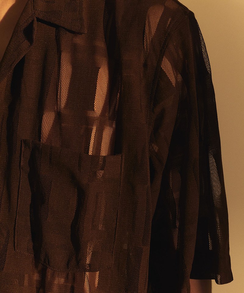 Optical Lace Open Collar Shirt