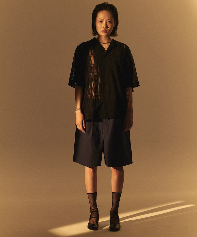 Optical Lace Open Collar Shirt