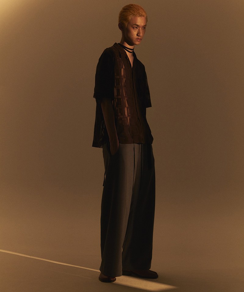 Optical Lace Open Collar Shirt