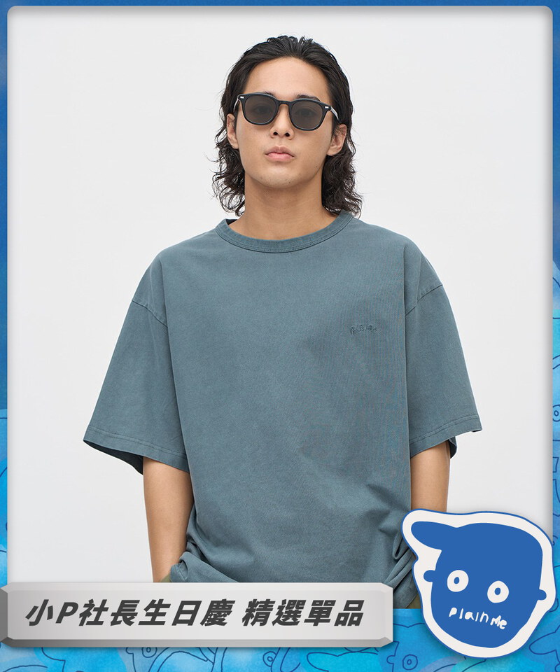 寬版刺繡水洗短TEE