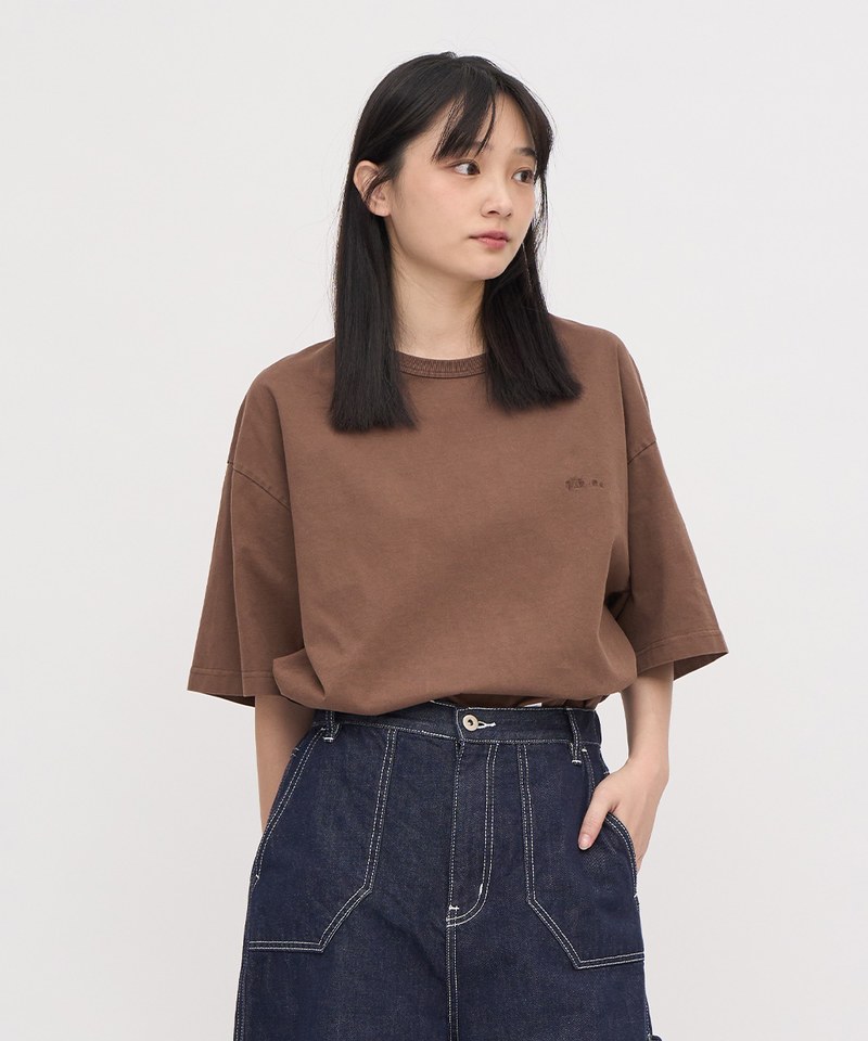 寬版刺繡水洗短TEE