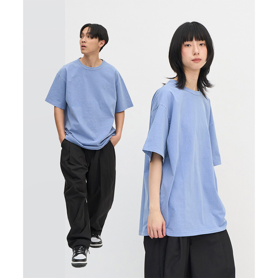 寬版刺繡水洗短TEE