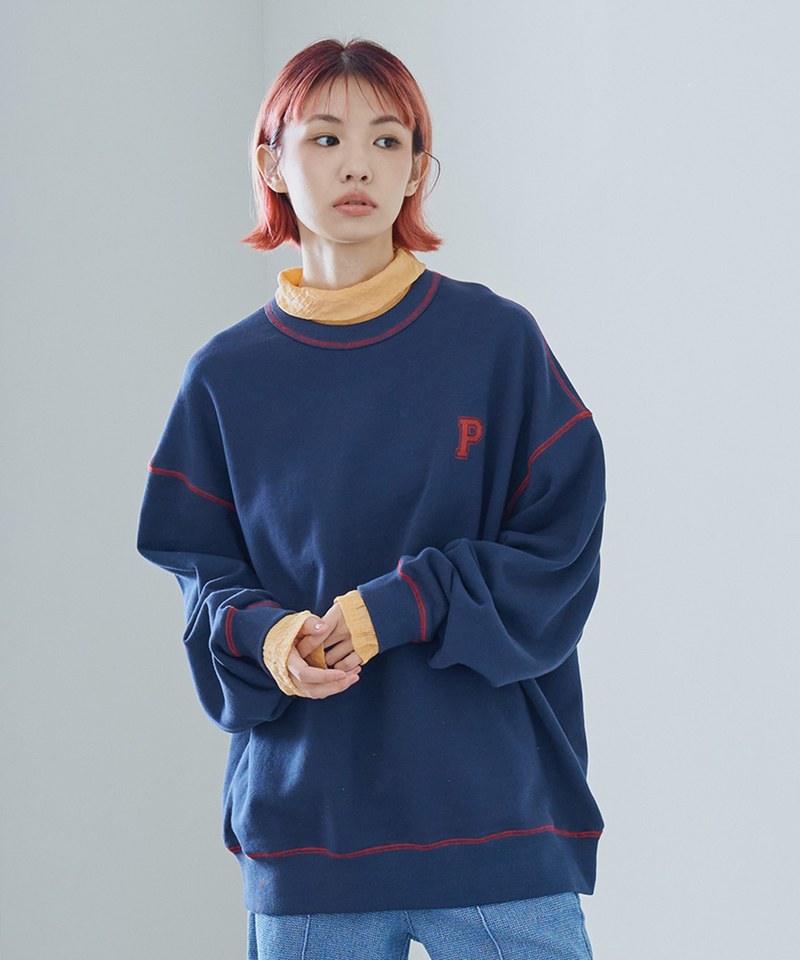 P-logo 撞色車線大學Tee