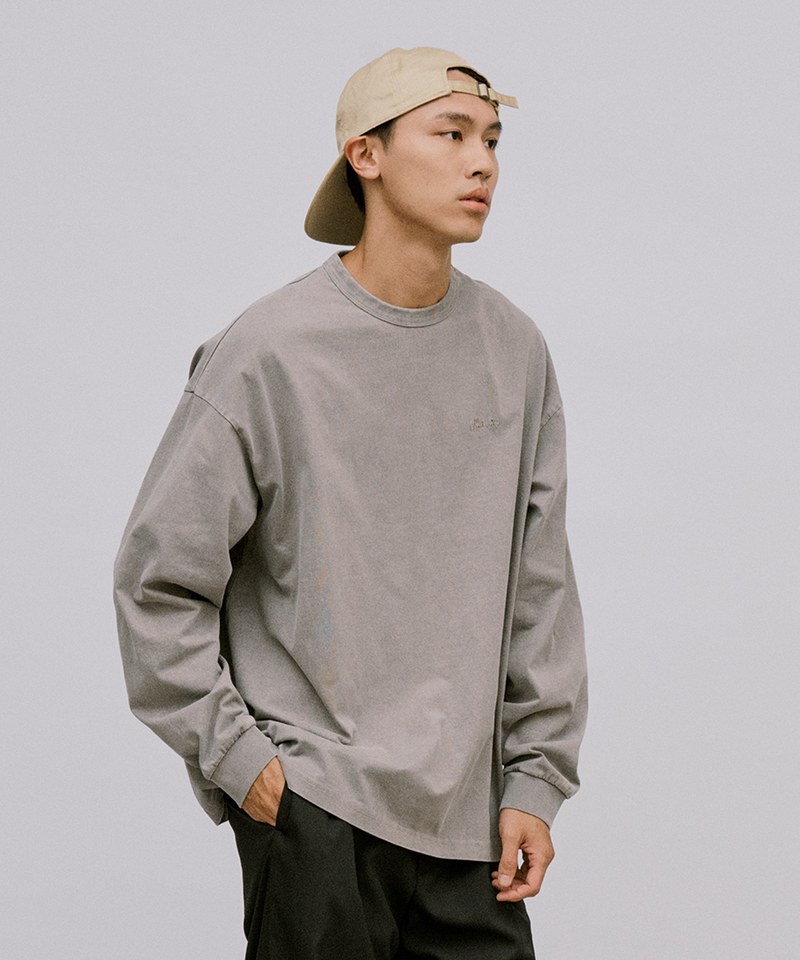 寬版刺繡水洗長袖TEE