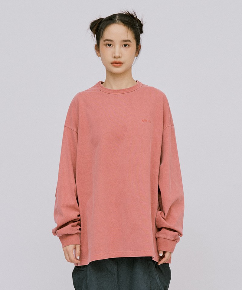 寬版刺繡水洗長袖TEE