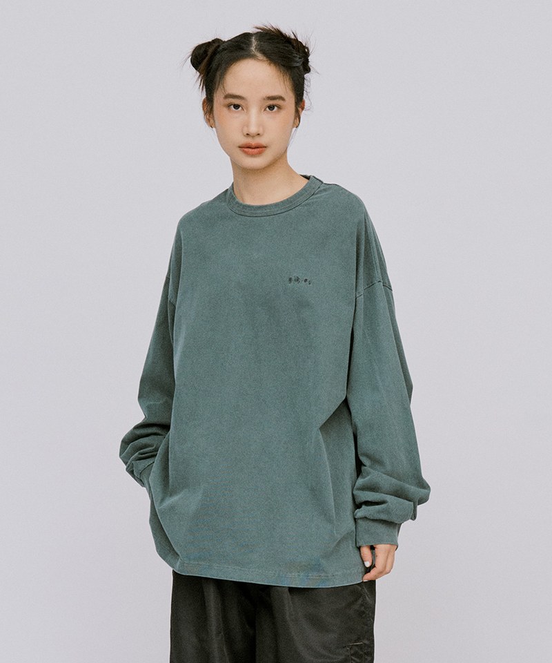 寬版刺繡水洗長袖TEE