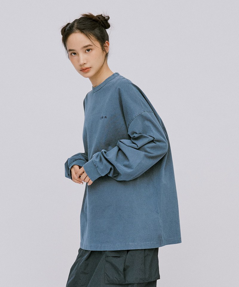 寬版刺繡水洗長袖TEE