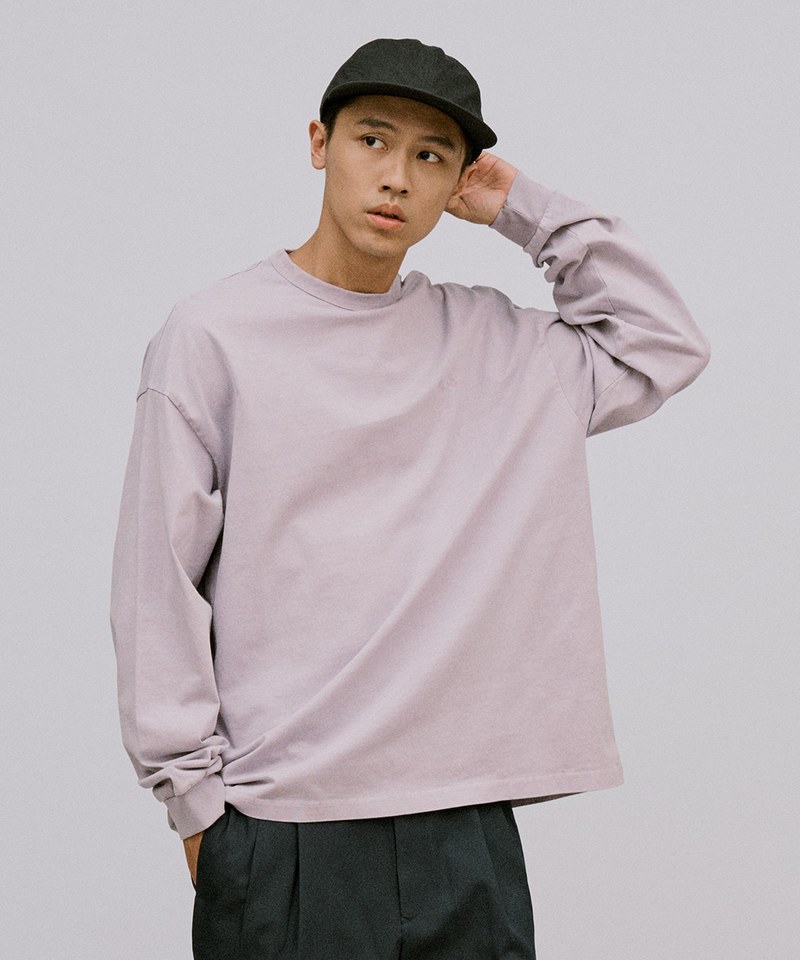 寬版刺繡水洗長袖TEE