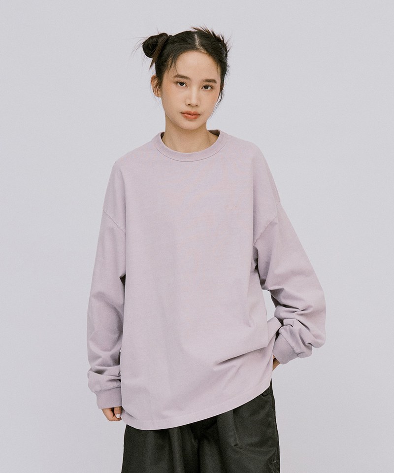 寬版刺繡水洗長袖TEE