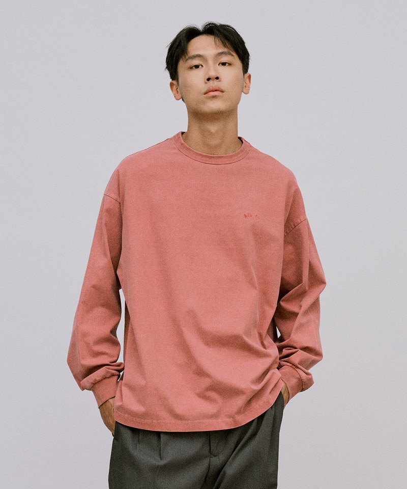 寬版刺繡水洗長袖TEE