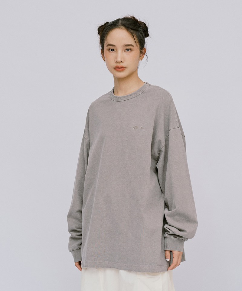 寬版刺繡水洗長袖TEE