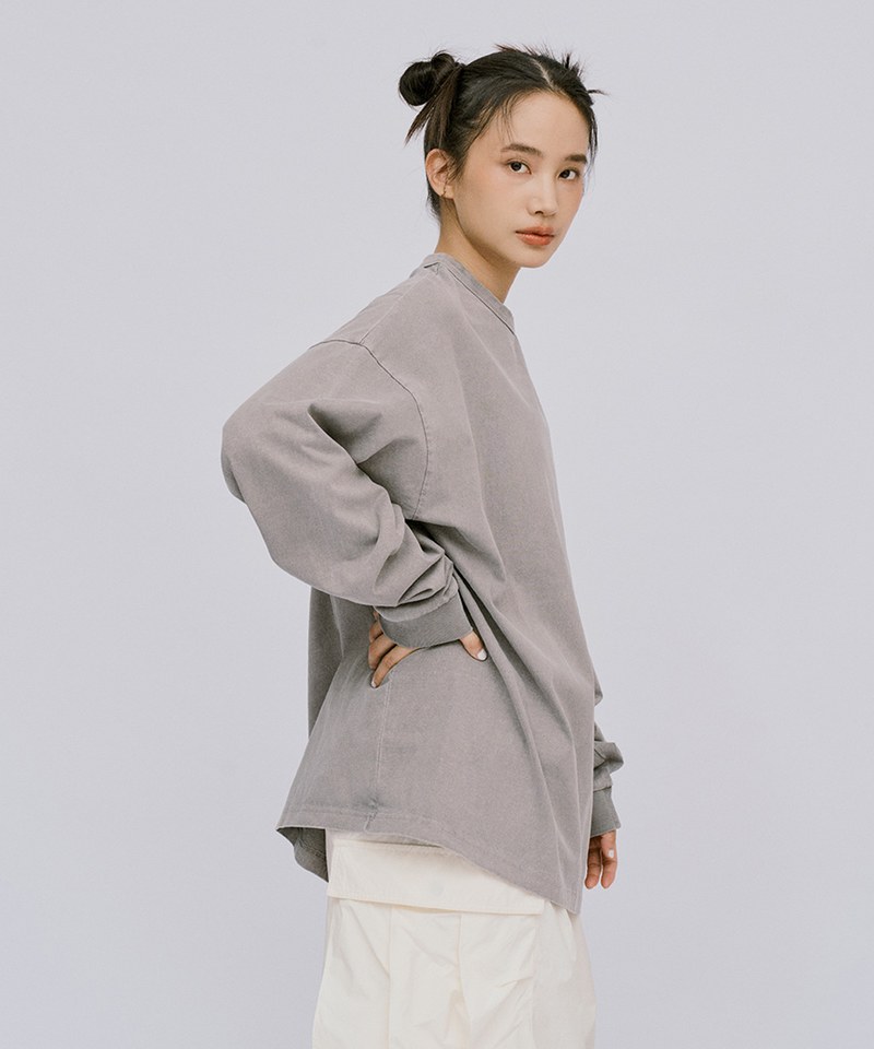 寬版刺繡水洗長袖TEE