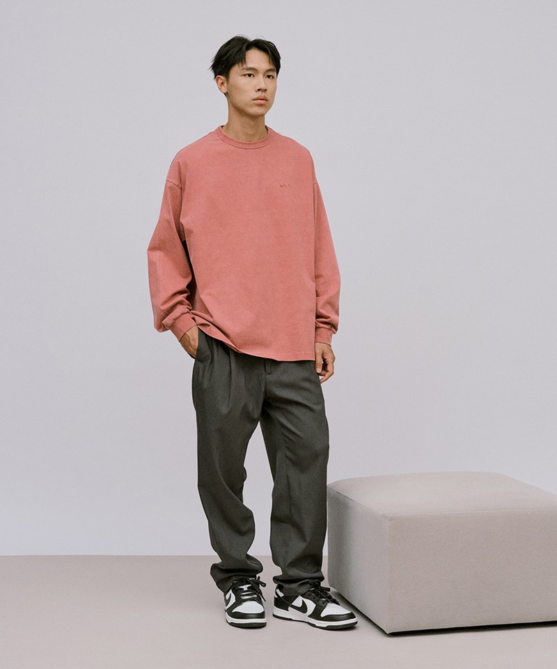 寬版刺繡水洗長袖TEE