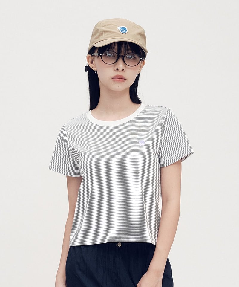 PLN0086-252 小P社長條紋合肩短TEE
