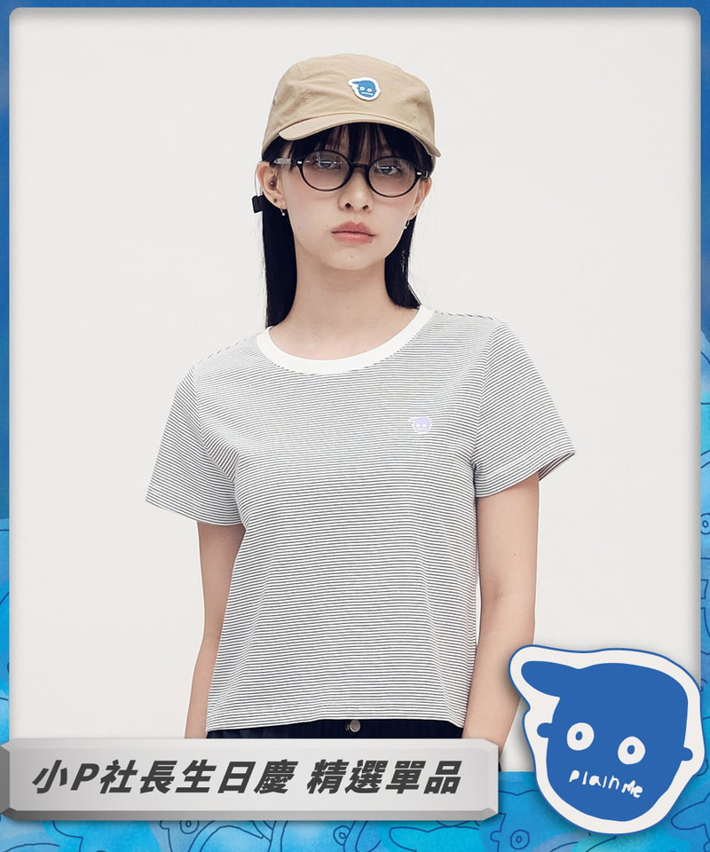 小P社長條紋合肩短TEE