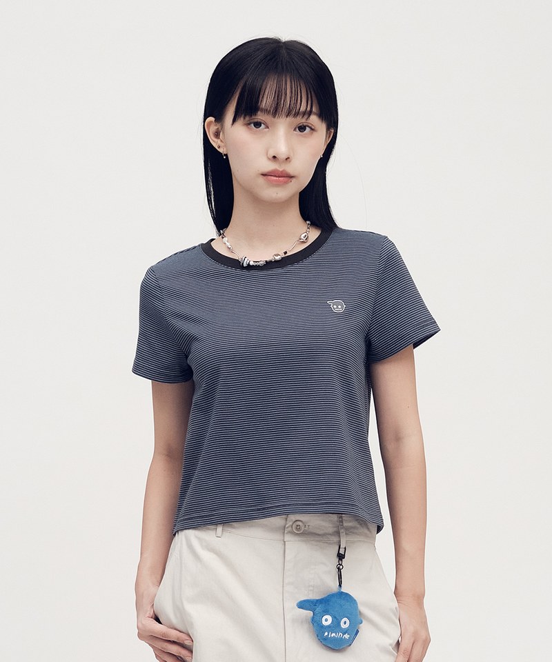 小P社長條紋合肩短TEE