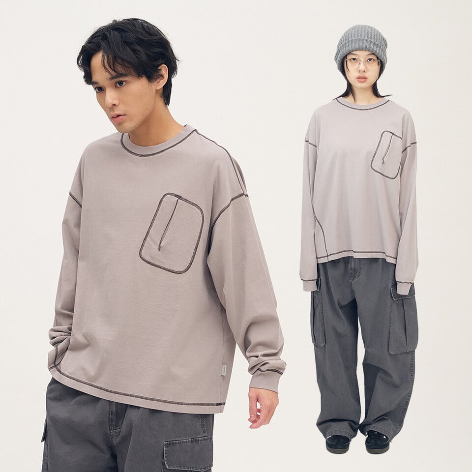 PLN0091-252 隱形口袋爬線水洗長袖TEE