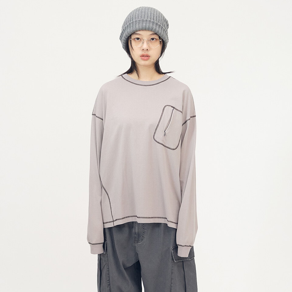 隱形口袋爬線水洗長袖TEE