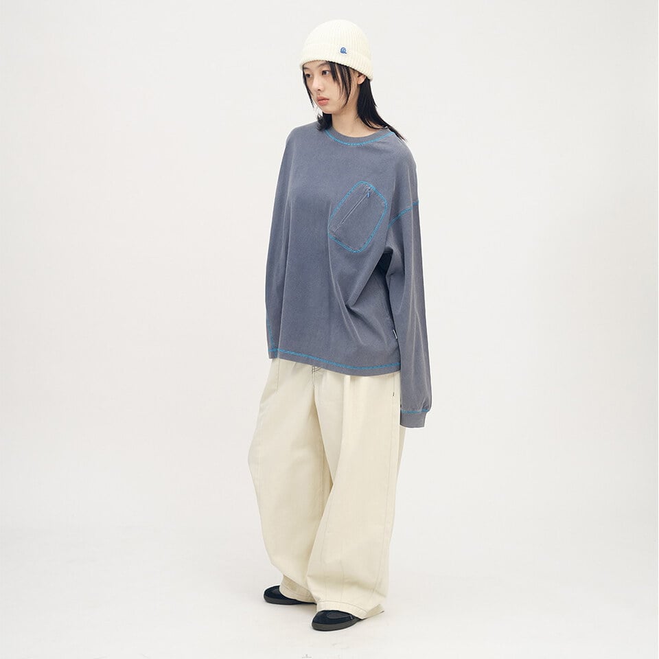 PLN0091-252 隱形口袋爬線水洗長袖TEE