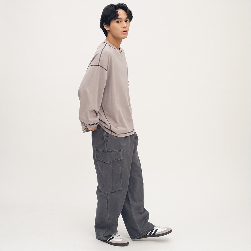 PLN0091-252 隱形口袋爬線水洗長袖TEE