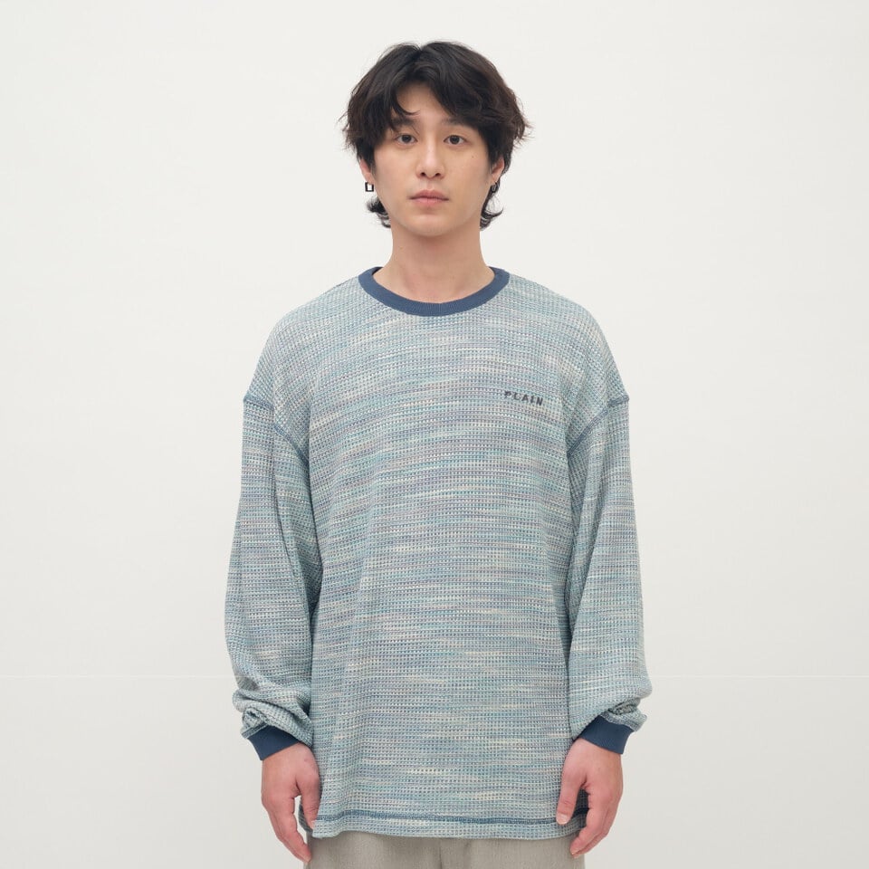 PLN0093-261 PLAIN刺繡花紗華夫格長TEE