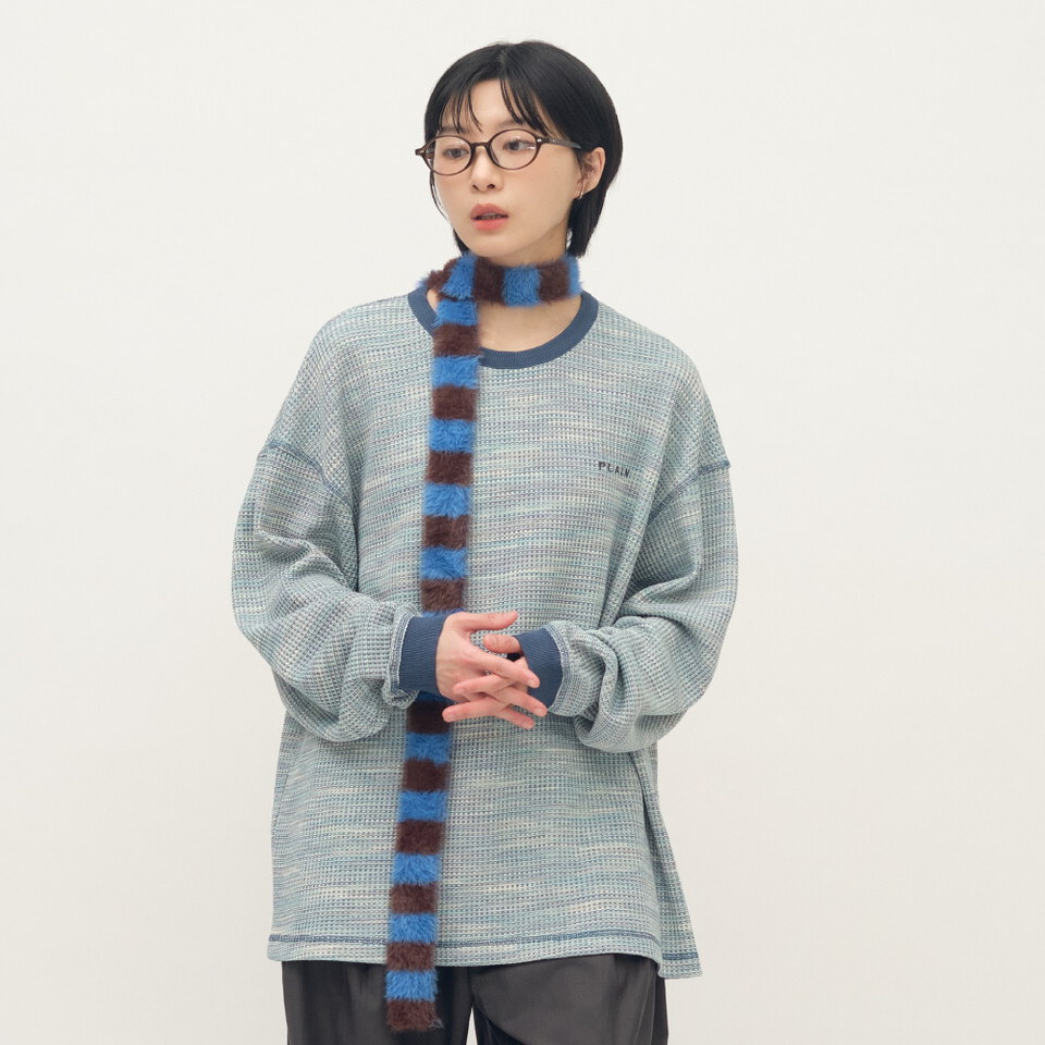 PLAIN刺繡花紗華夫格長TEE