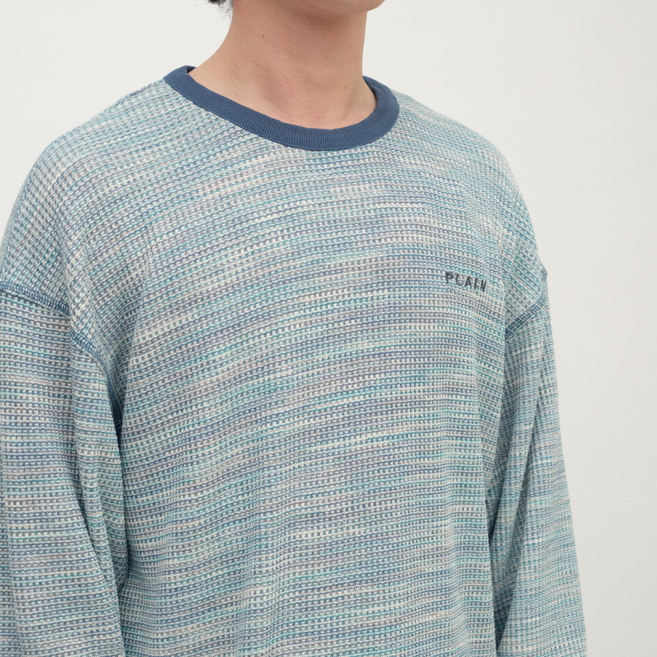 PLAIN刺繡花紗華夫格長TEE