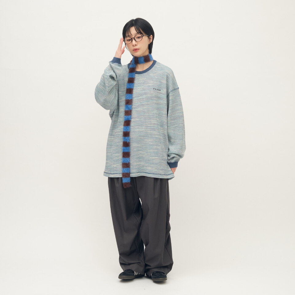 PLAIN刺繡花紗華夫格長TEE