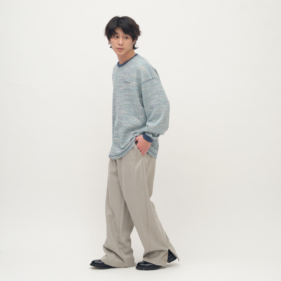 PLAIN刺繡花紗華夫格長TEE