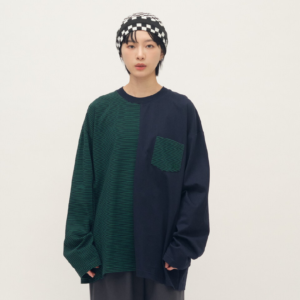 拼接寬版長袖TEE