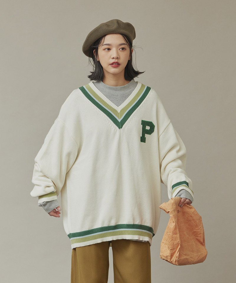 P-LOGO V領針織套頭衫