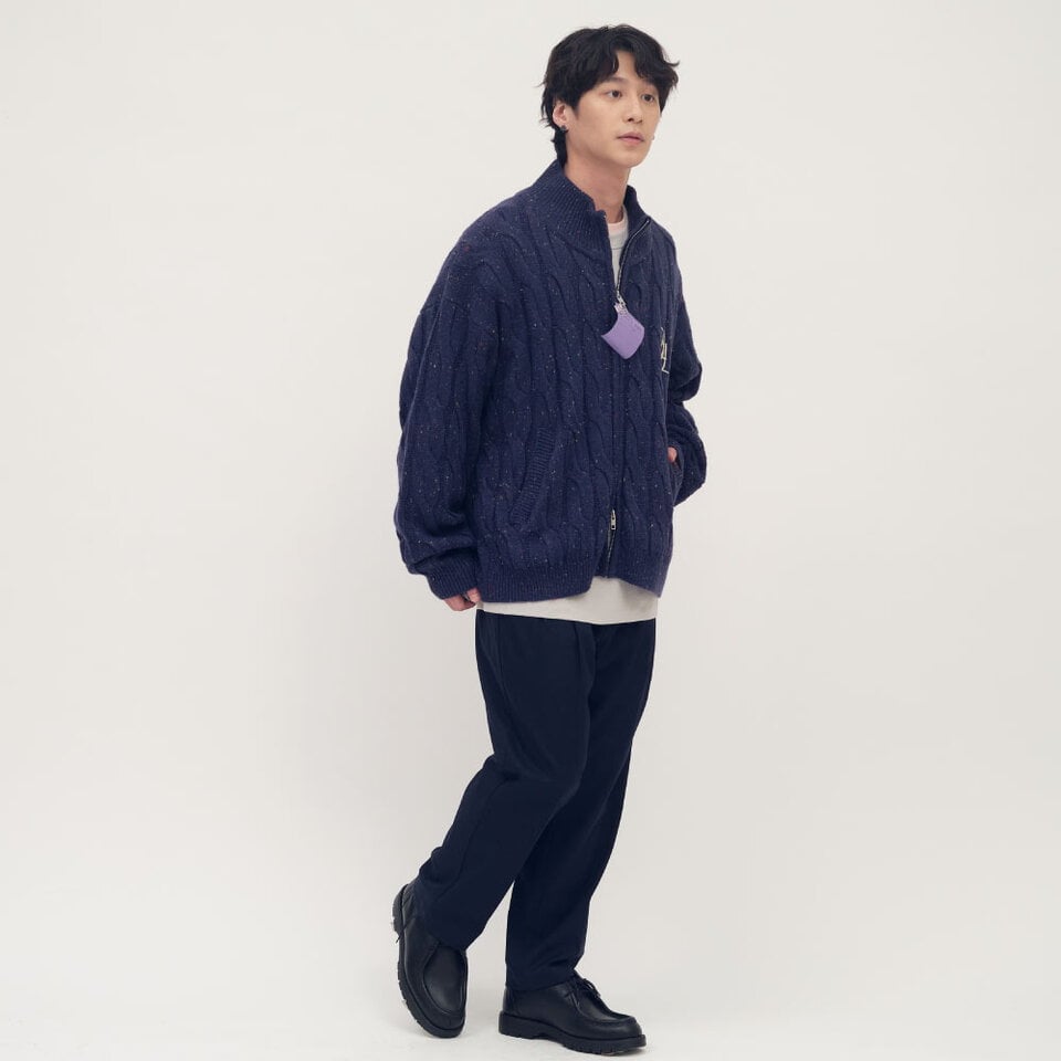 PLN0314-261 clip by clip 拉鍊麻花針織外套