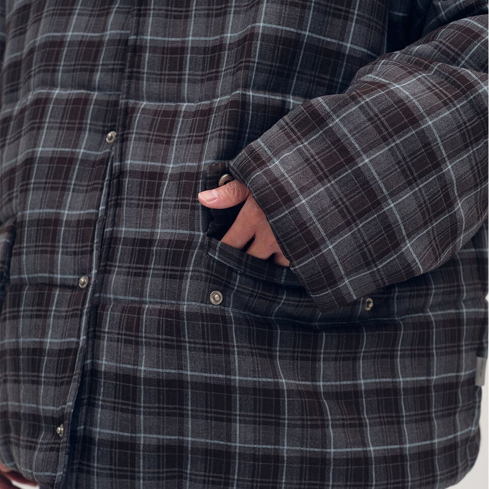 格紋短版鋪棉外套