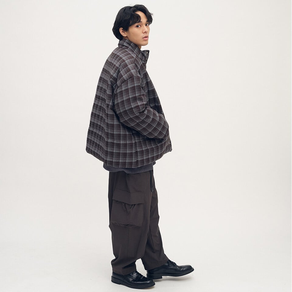 格紋短版鋪棉外套