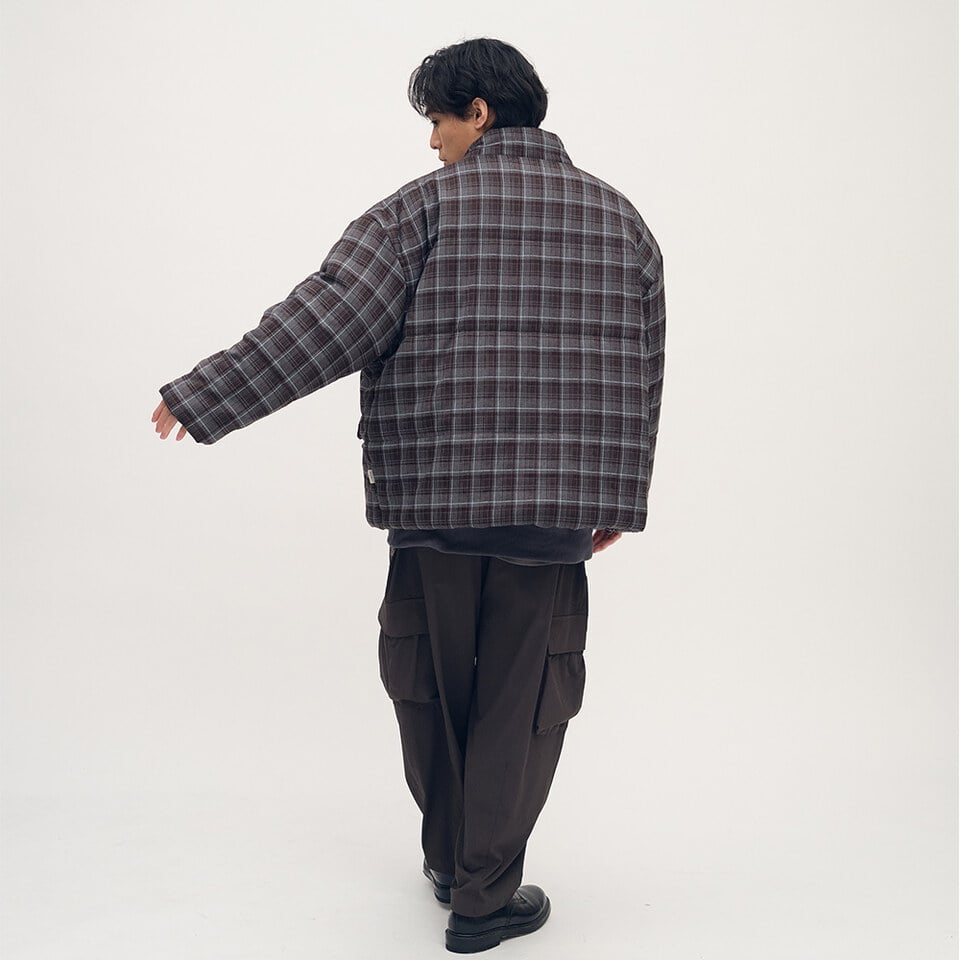 格紋短版鋪棉外套