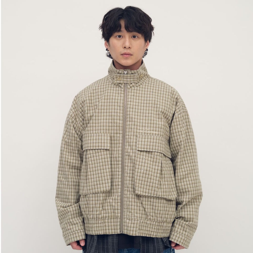 PLN11112-261 clip by clip 復古格紋立領外套