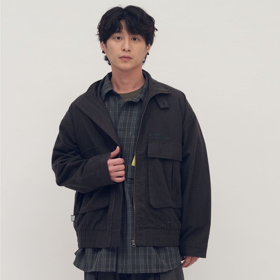 clip by clip 復古格紋立領外套