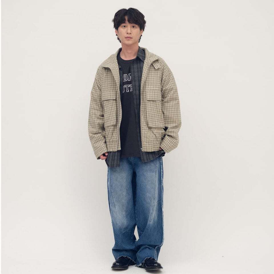 PLN11112-261 clip by clip 復古格紋立領外套