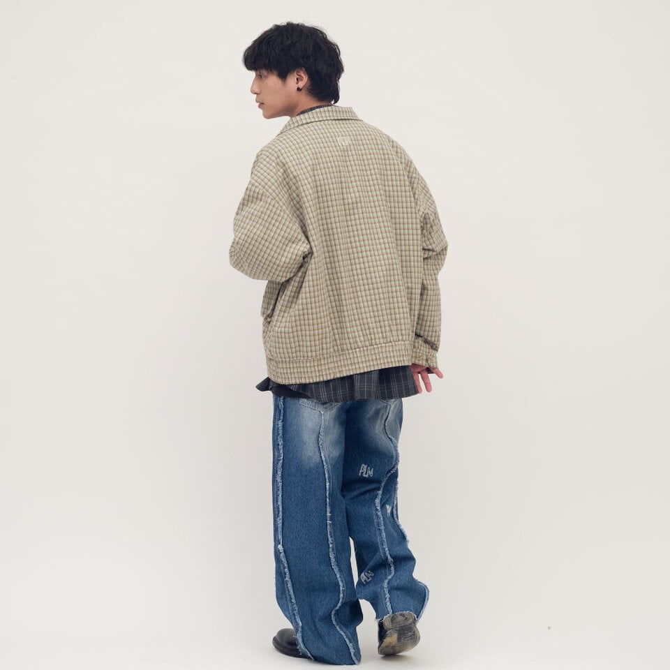 PLN11112-261 clip by clip 復古格紋立領外套